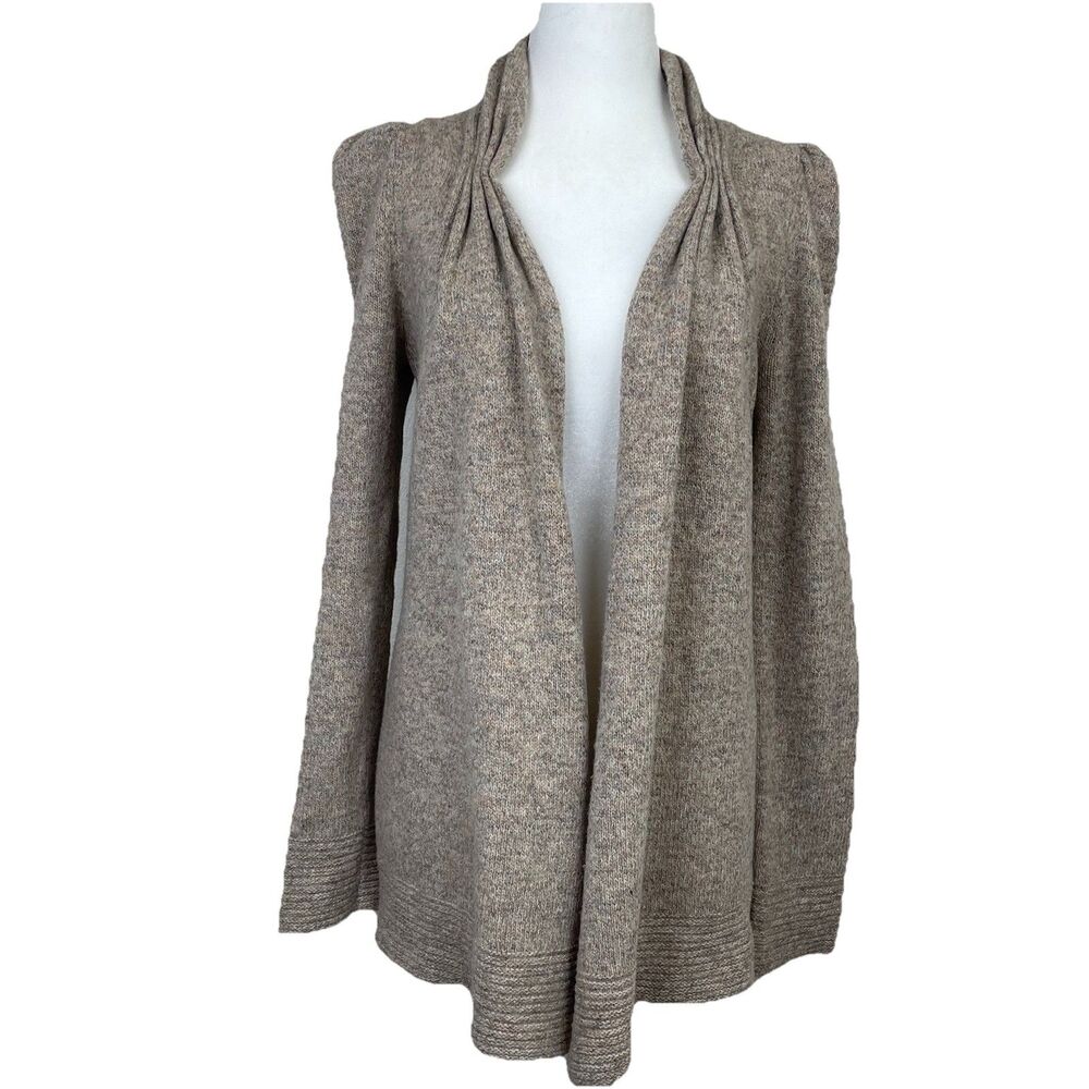 Anthropologie Tokyo Map Beige Wool Cardigan Sweater Boho Comfy Career-XS
